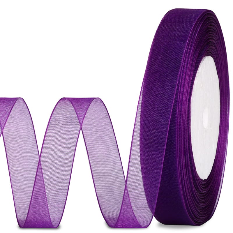 molshine 50 Yards x 5/8 Inch Shimmer Sheer Organza Ribbon,Chiffon Fabric Ribbons for Bouquets Garland,Bowknot,Wedding,Gift Wrapping,Hair,Crafts,Decoration (Purple, 5/8") - Image 1
